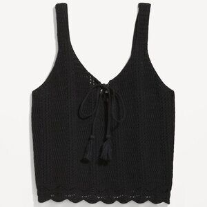 Tie Front Sweater Tank Top Black